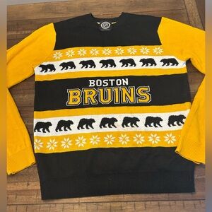 Boston Bruins NHL Knit Sweater Black Gold Bear Snowflake Men’s Small